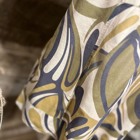 Kasper Silk/cotton blend blouse - olive and blue floral pattern - M - Picture 2 of 6